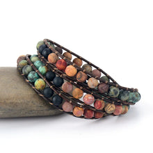 Load image into Gallery viewer, Vintage Leather Bracelets 6MM Matte Stone 3 Strands Wrap Bracelets Woven Multilayer Boho Bracelet Handmade Jewelry Dropship