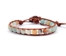 Load image into Gallery viewer, Exquisite 6MM Amazonite Single Leather Wrap Bracelet Wholesale Genuine Leather Bohemian Weaving Boho Bracelet