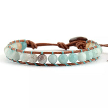 Load image into Gallery viewer, Exquisite 6MM Amazonite Single Leather Wrap Bracelet Wholesale Genuine Leather Bohemian Weaving Boho Bracelet
