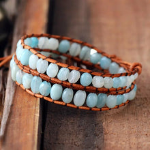 Load image into Gallery viewer, Women Leather Amazonite 2 Strands Wrap Bracelet Handmade Vintage Woven Boho