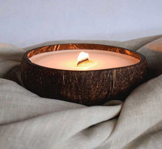 Coconut shell Candle 80+ hours Eco Soy wax Sage & Benzoin essential oil scented