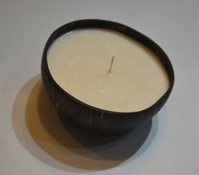 Load image into Gallery viewer, Coconut shell Candle 80+ hours Eco Soy wax Sage &amp; Benzoin essential oil scented
