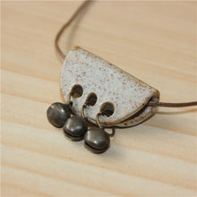 Load image into Gallery viewer, Ceramic necklace coin wood collar stone boho pendant
