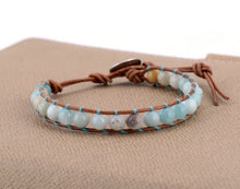 Load image into Gallery viewer, Exquisite 6MM Amazonite Single Leather Wrap Bracelet Wholesale Genuine Leather Bohemian Weaving Boho Bracelet
