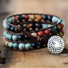 Load image into Gallery viewer, Vintage Leather Bracelets 6MM Matte Stone 3 Strands Wrap Bracelets Woven Multilayer Boho Bracelet Handmade Jewelry Dropship
