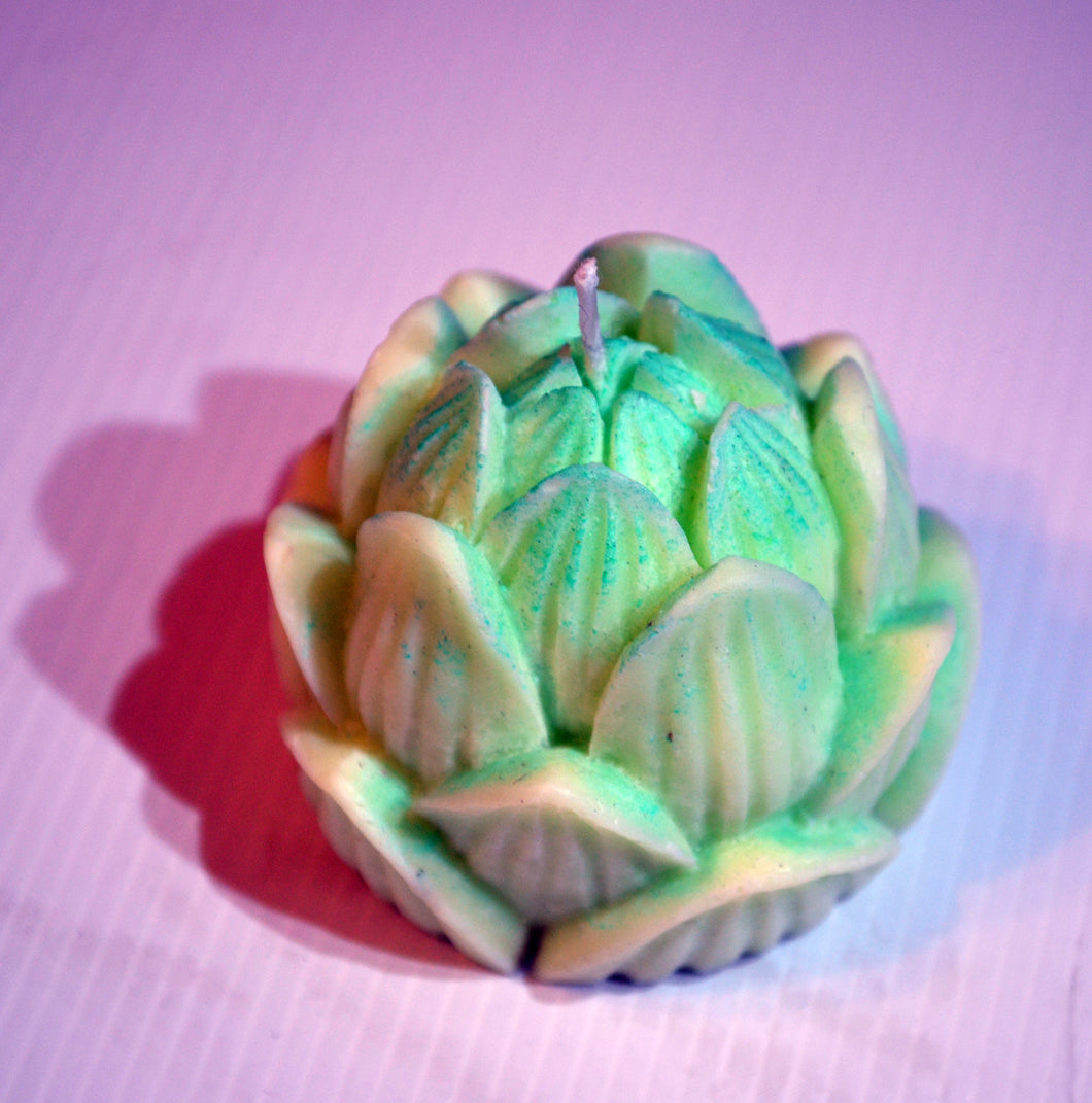 Handmade colorful green floral carved candle